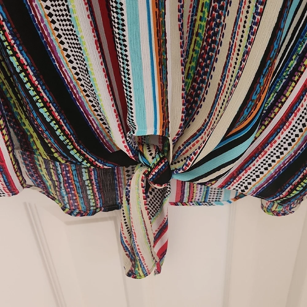 Chenault Colorful Striped Blouse with Tie-Front - Picture 4 of 5
